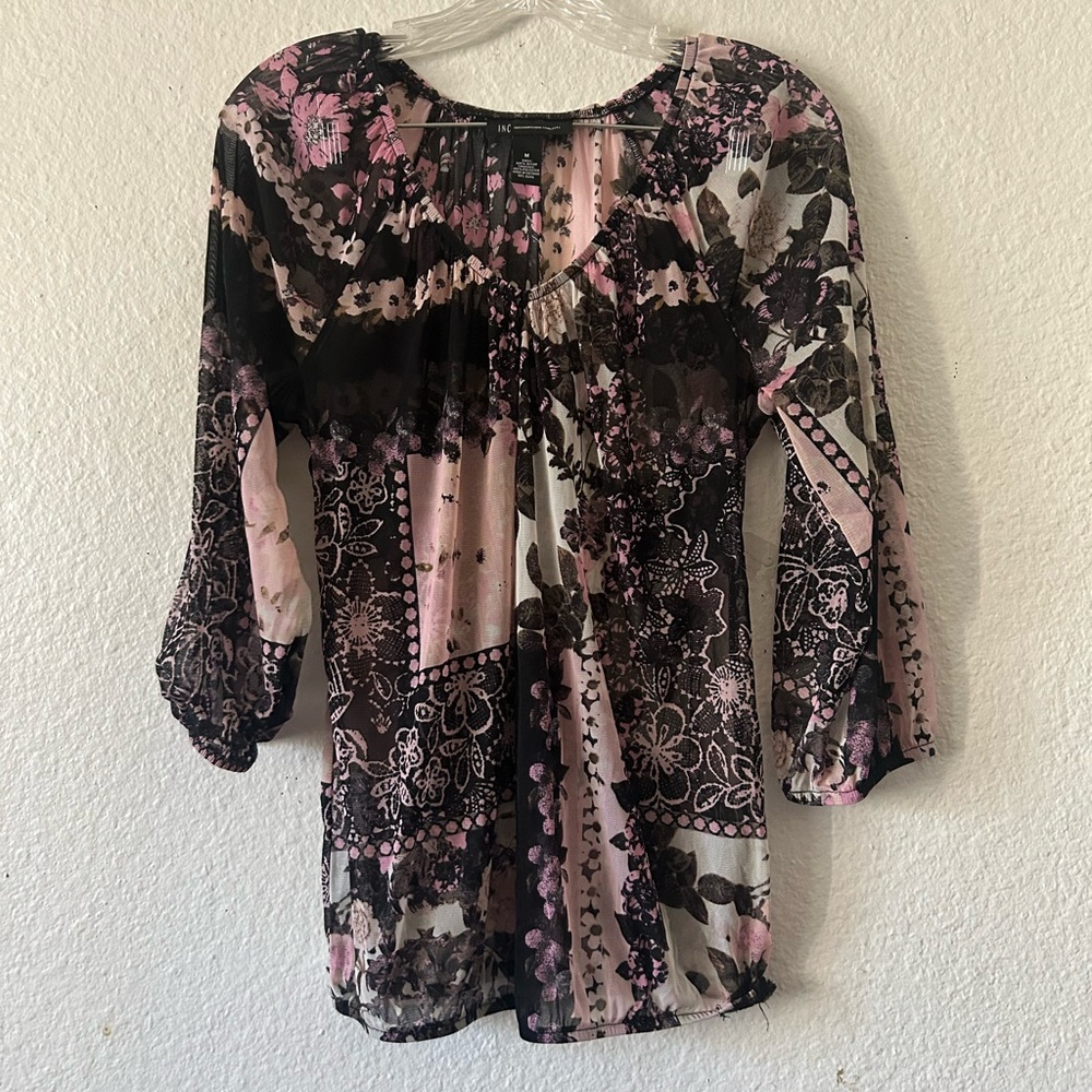 Y2K INC Sheer Fairy Floral 3/4 Sleeve Blouse Medium Cute Goth - Picture 9 of 11